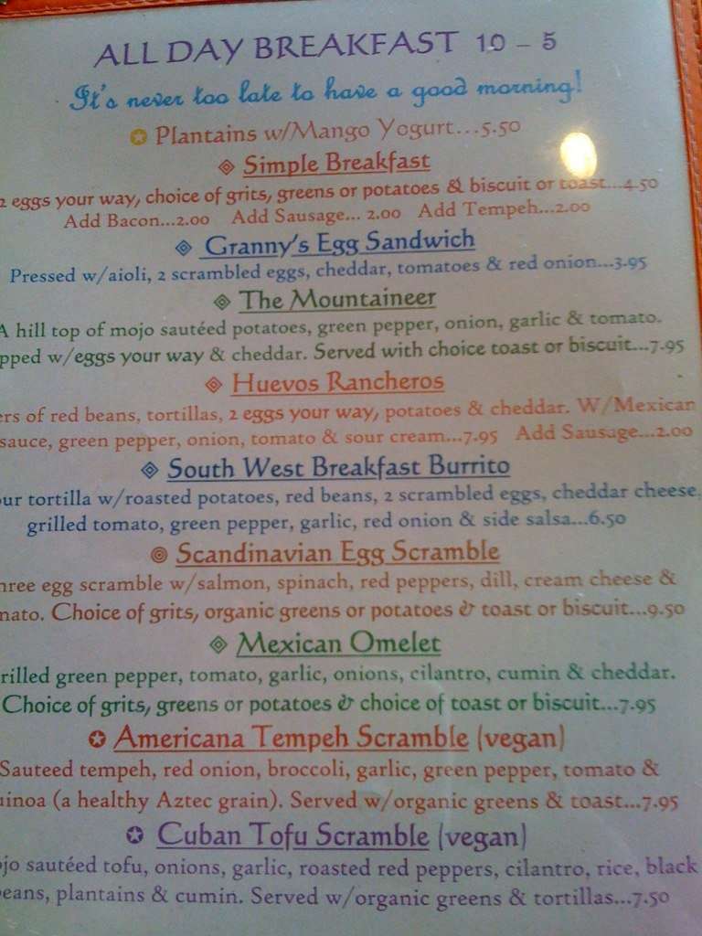 Menu at Hob Nob Farm Cafe, Boone