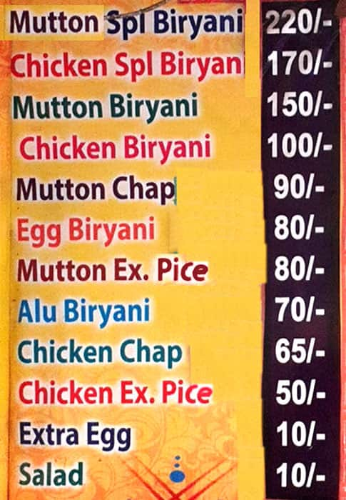 Menu Of Ashirbad Biryani, Barrackpore, Kolkata