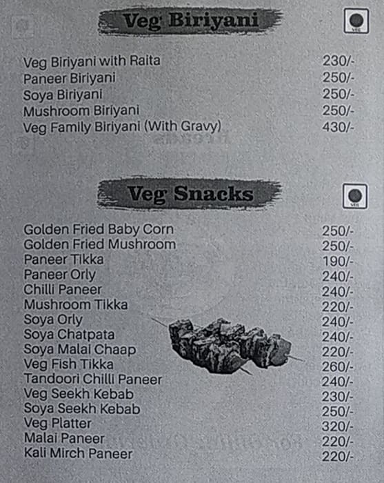 Punnu Biryani menu