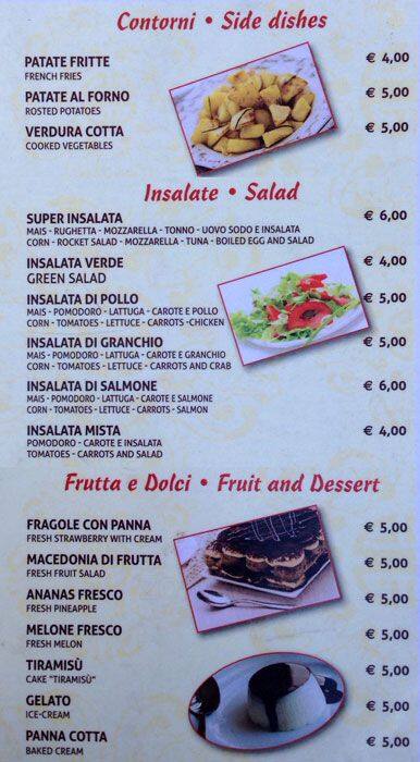 Menu di Nuova Cavour 