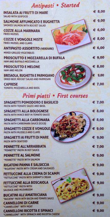 Menu di Nuova Cavour 