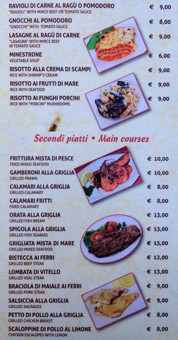 Menu di Nuova Cavour 