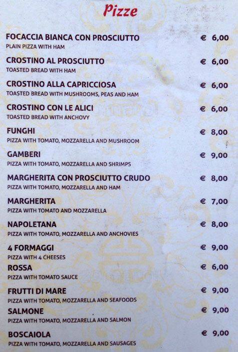Menu di Nuova Cavour 