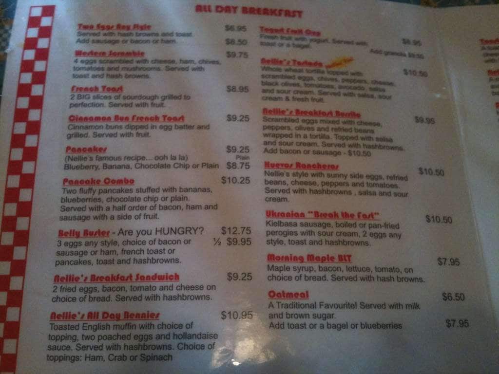 Nellie's Menu, Menu untuk Nellie's, Kensington, Calgary - Urbanspoon/Zomato