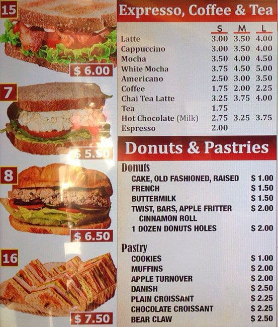 Menu at Daniels Cafe, San Francisco