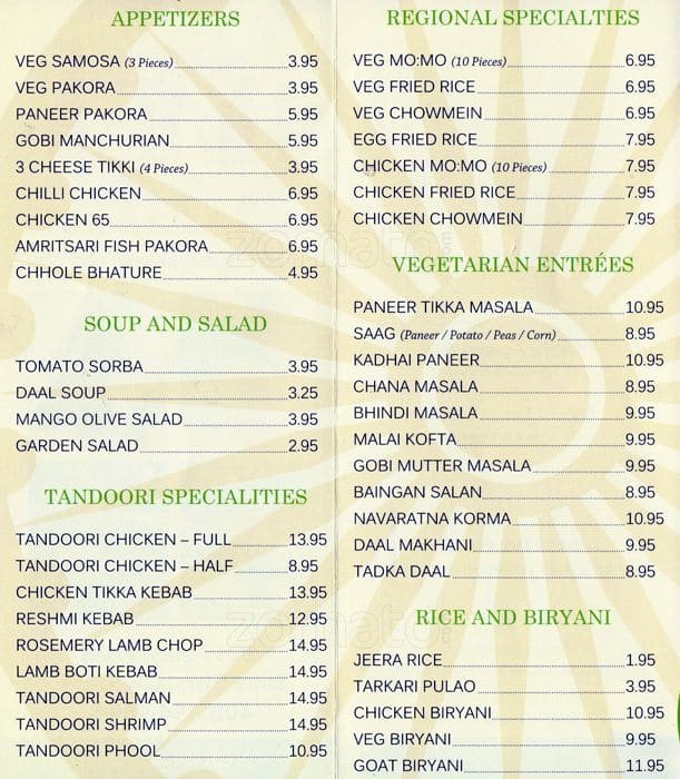 Great Indian Cuisine Menu, Menu for Great Indian Cuisine, Santa Clara