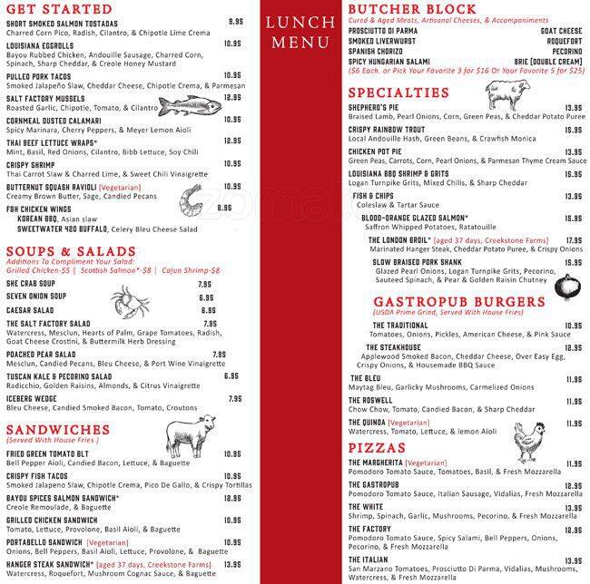 The Salt Factory Pub Menu, Menu for The Salt Factory Pub, Roswell