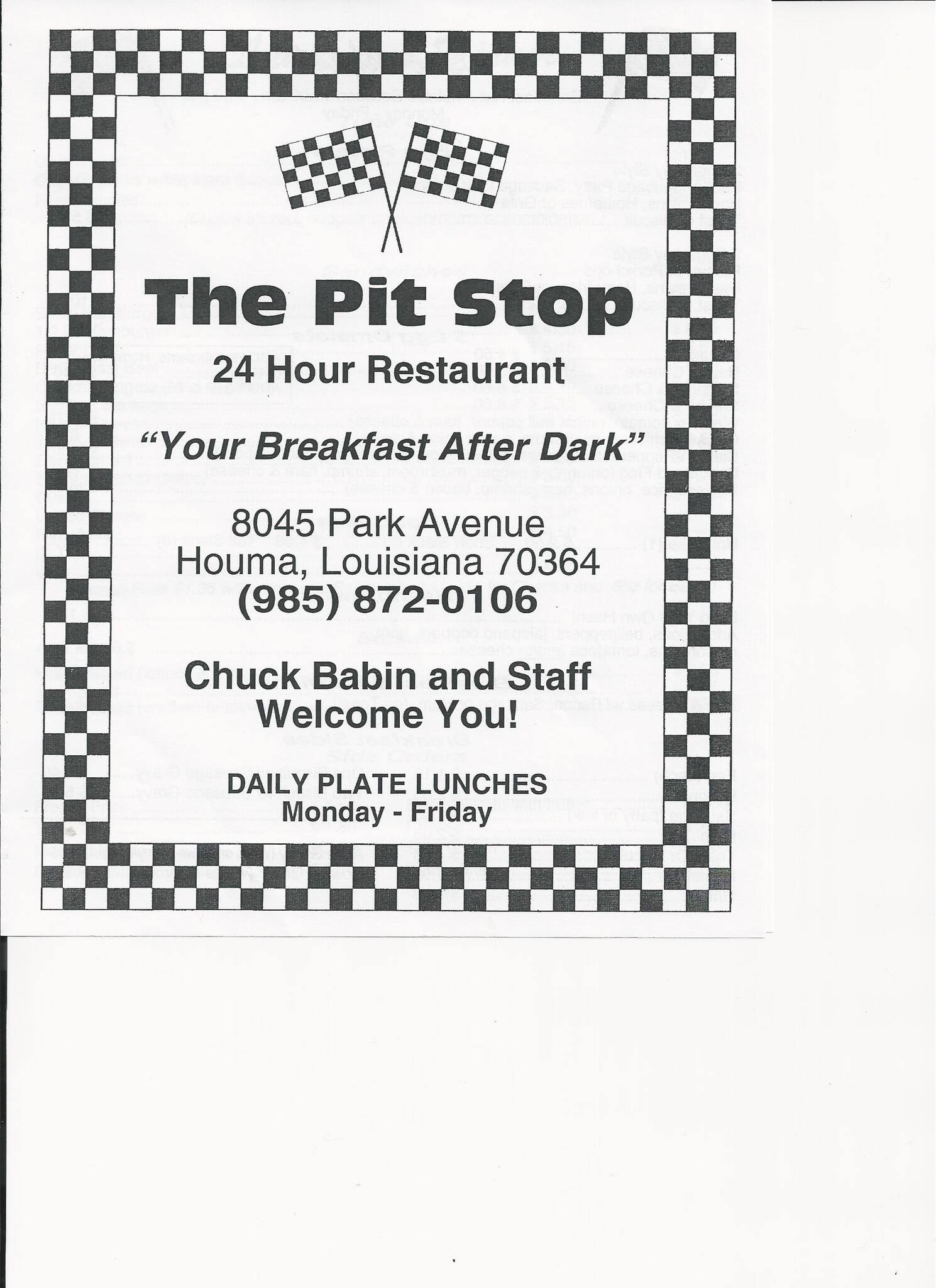 Pit Stop Restaurant Menu, Menu for Pit Stop Restaurant, Houma, Houma