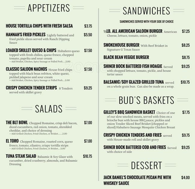 Gilley's Dallas Menu, Menu for Gilley's Dallas, Cedar Crest, Dallas