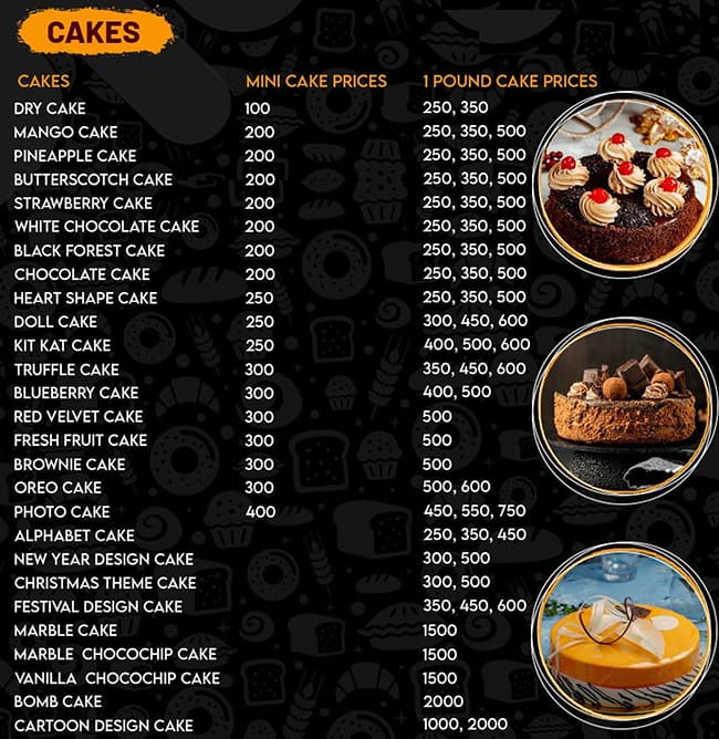 Menu of The Royal Bakery, Madhu Vihar, New Delhi