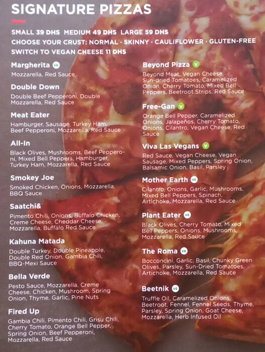 Menu at Freedom Pizza restaurant, Dubai, 86th Street