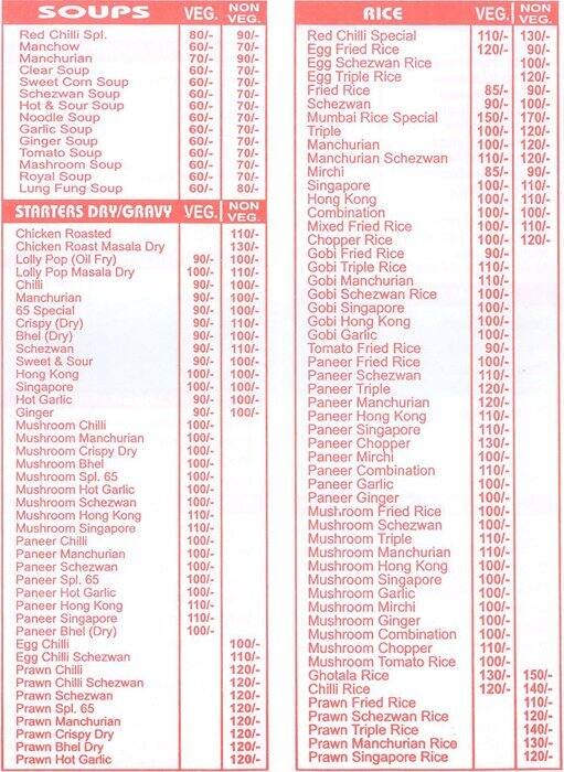 Red Chilli Menu, Menu for Red Chilli, Mira Road, Mumbai Zomato