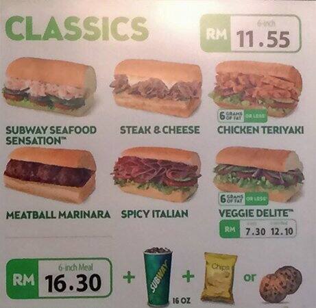 Subway menu