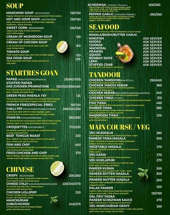 Menu of A Lua Restaurant & Bar, Panaji, Goa
