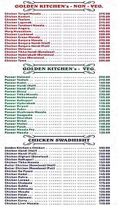 Golden kitchen deals menu