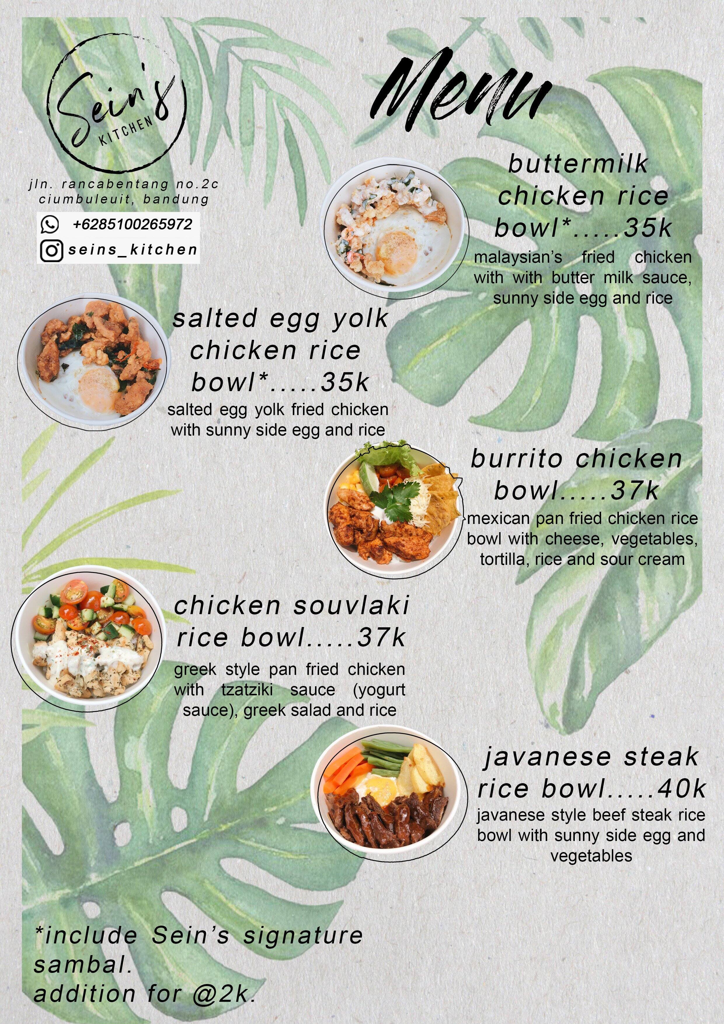 Seins Kitchen Menu Menu Untuk Seins Kitchen Ciumbuleuit Bandung