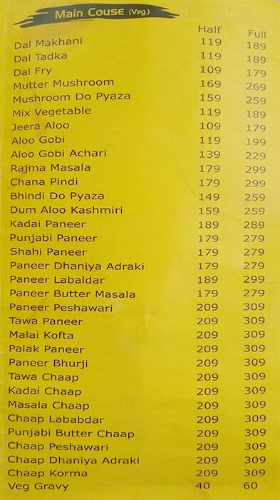 Tawa N Tandoor menu