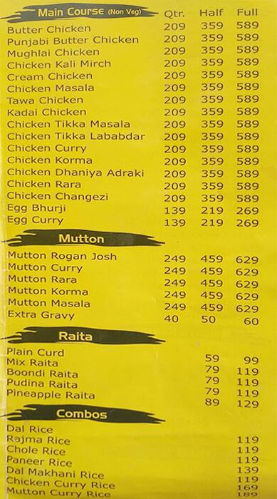 Tawa N Tandoor menu
