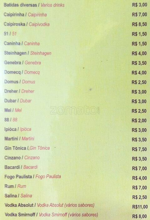 Boteco do Beco cardápio