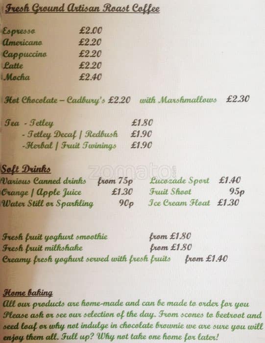 The Pastures menu