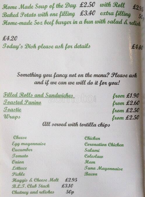 The Pastures menu