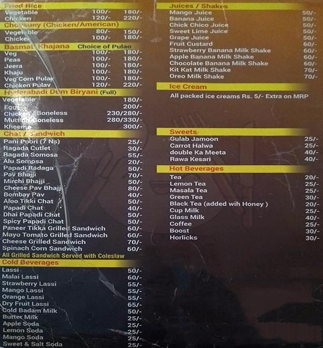 Tarang menu