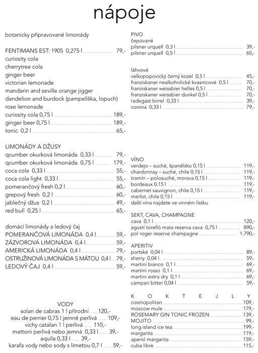 Menu at Comedor restaurant, Ostrava Menu at Comedor restaurant, Ostrava