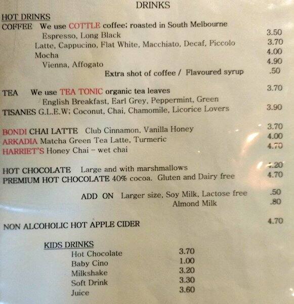 King Bean Cafe a Melbourne Foto del Menu con Prezzi Urbanspoon/Zomato