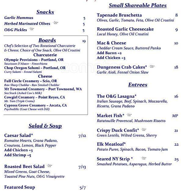 The Olive and the Grape Menu, Menu for The Olive and the Grape, Lake ...