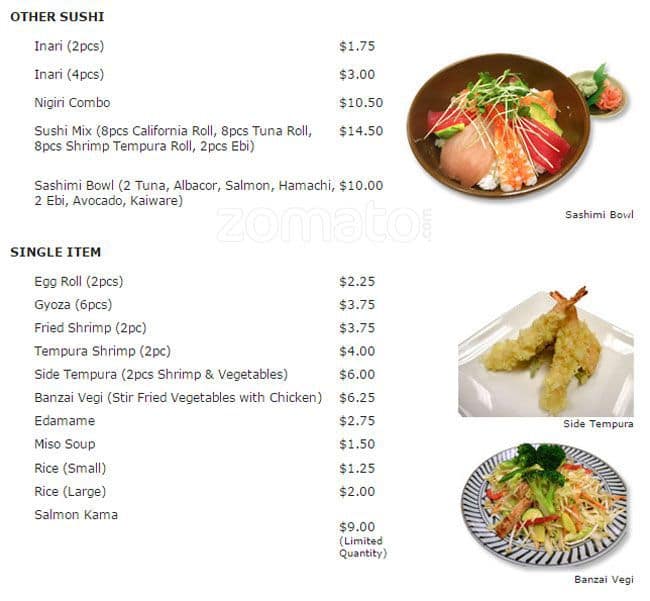 Menu at Teri Cafe, Oceanside, S El Camino Real UNIT 123