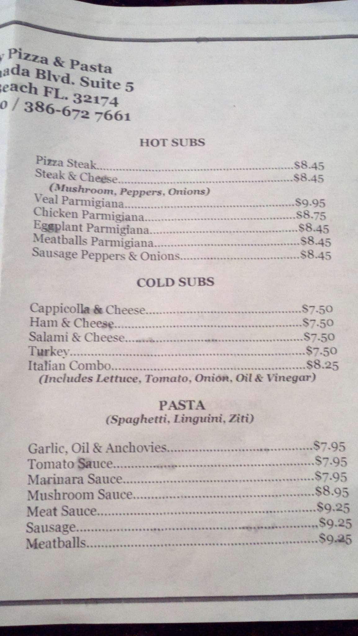 Menu at Little Italy Pizza & Pasta pizzeria, Ormond Beach