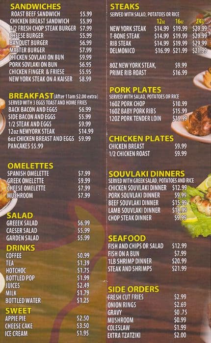 Master Steak menu