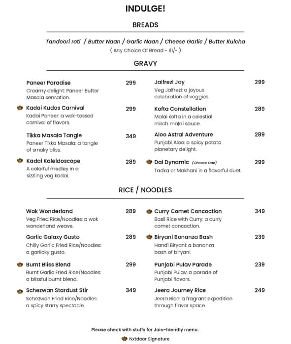 Menu of Nxtdoor Cafe, Chetpet, Chennai