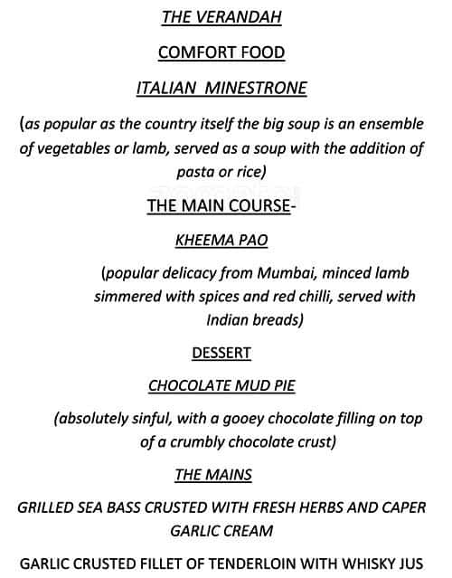 The Verandah Vivanta by Taj Connemara Menu Zomato