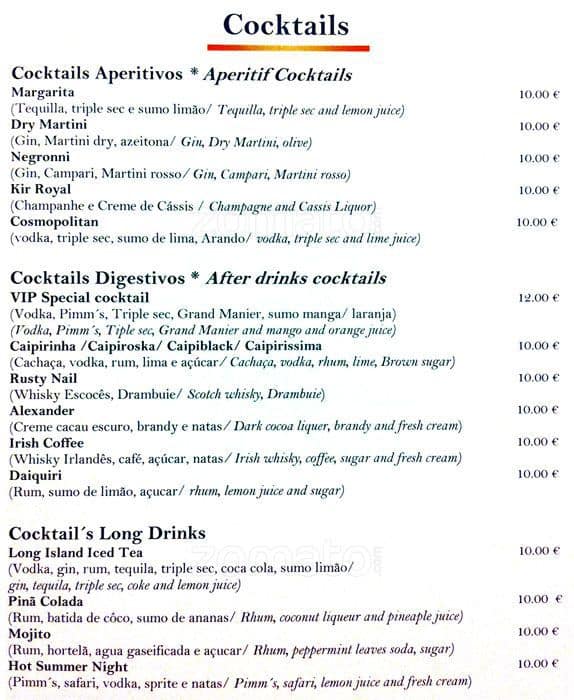 Press Club Bar VIP Grand Lisboa Menu Zomato Portugal