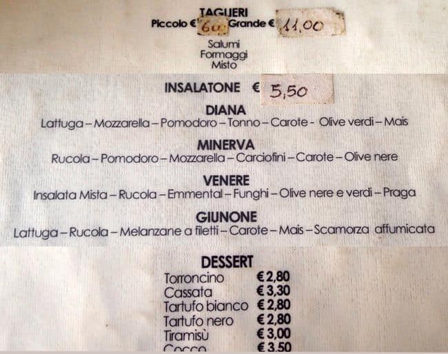Menu di Per Bacco Wine Bar 