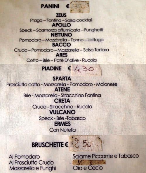 Menu di Per Bacco Wine Bar 
