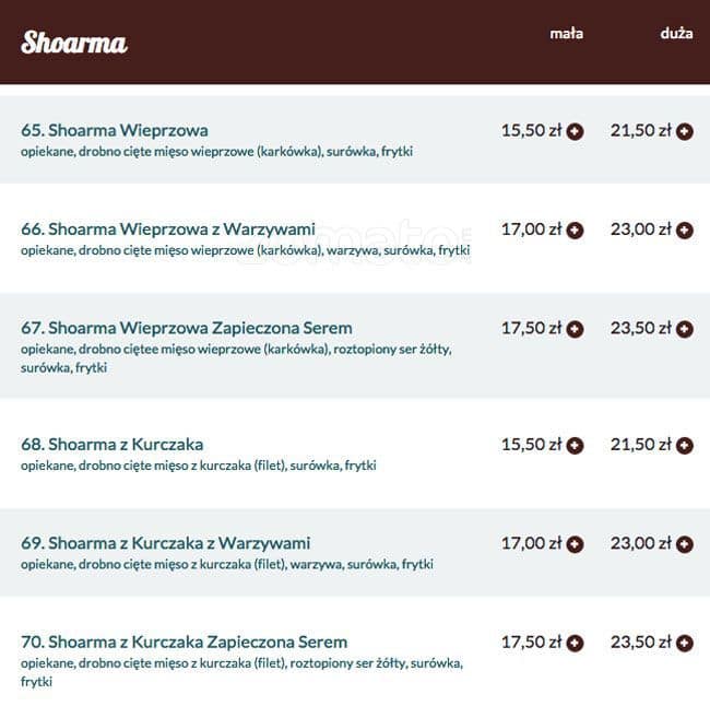 Menu at Pizzeria K2, Łódź