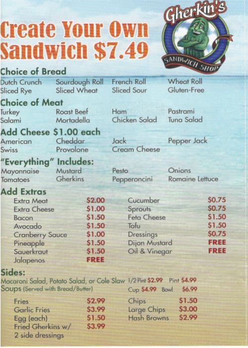 Gherkin S Sandwich Shop Menu Menu For Gherkin S Sandwich Shop Moss Beach Montara Pacifica