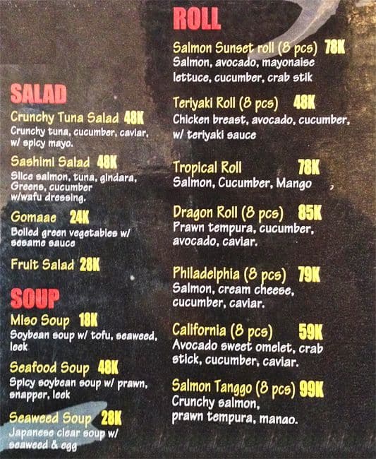 Kyuko Teppanyaki Menu, Menu For Kyuko Teppanyaki, Kuta, Bali 