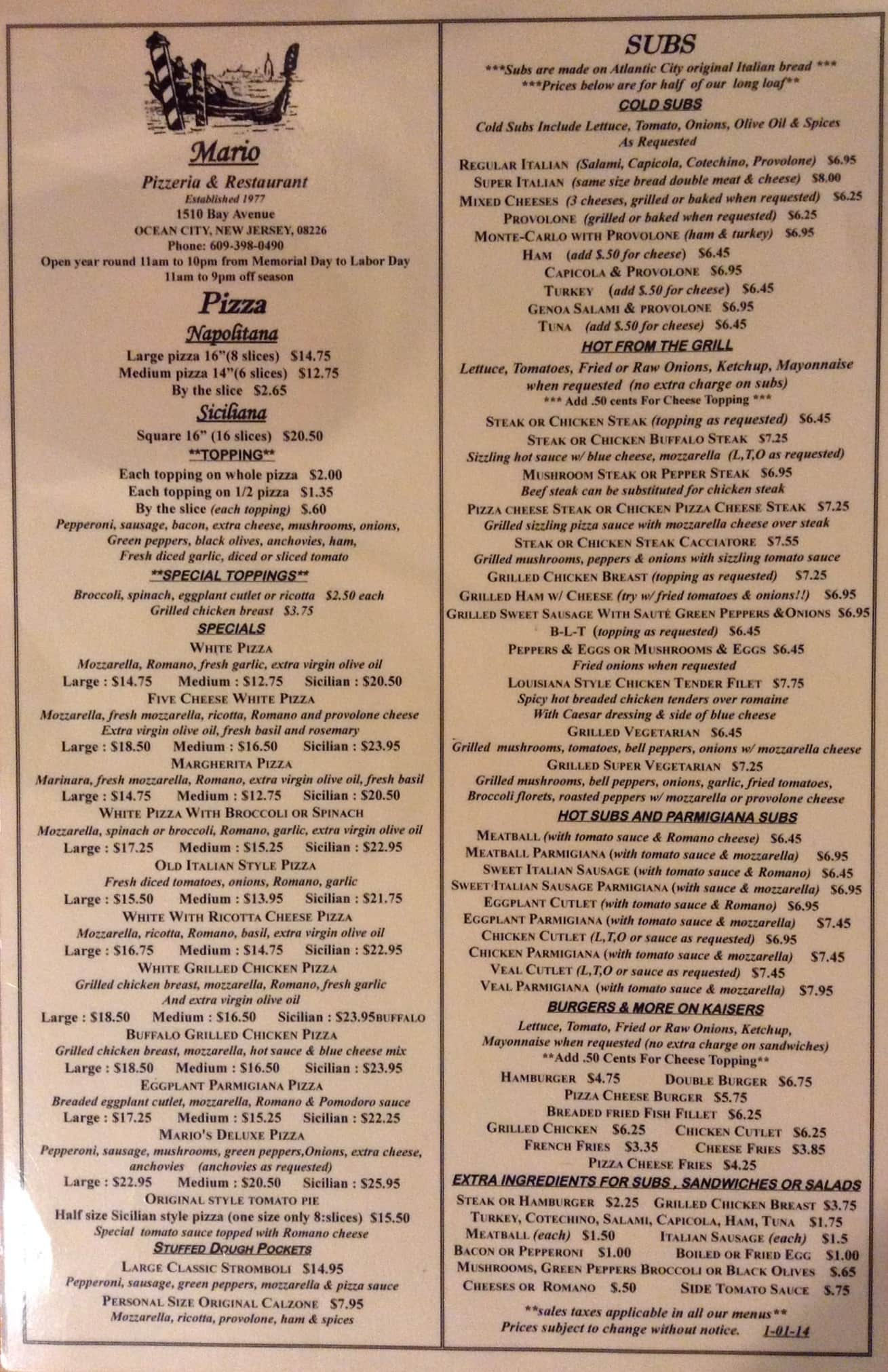 Mario's Italian Restaurant Menu - Urbanspoon/Zomato