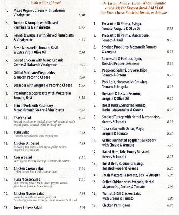 Menu at Sandwich House restaurant, New York City