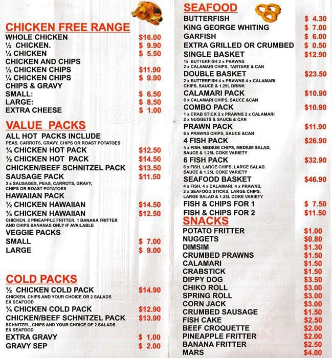 Menu at Mount Barker Corner Takeaway Mount Barker