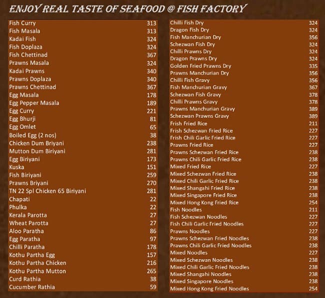 fish factory menu menu for fish factory thiruvanmiyur chennai zomato