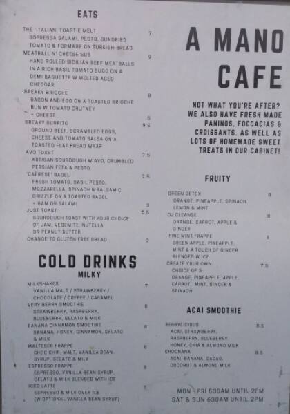 A Mano Cafe Menu Menu For A Mano Cafe Annerley Brisbane