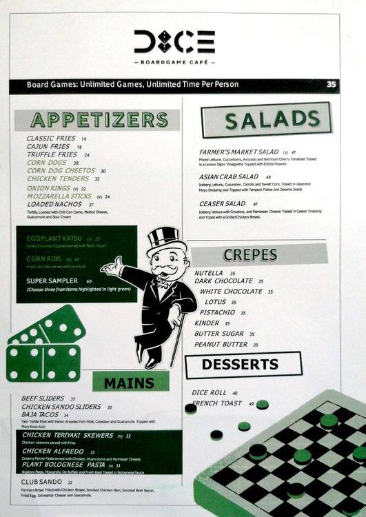 Menu of Dice Board Games Cafe, Al Khalidiya, Abu Dhabi