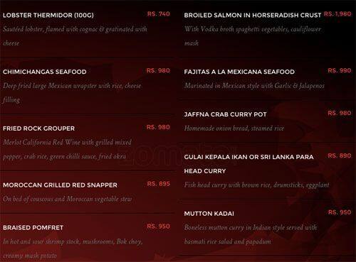 Red Snapper menu