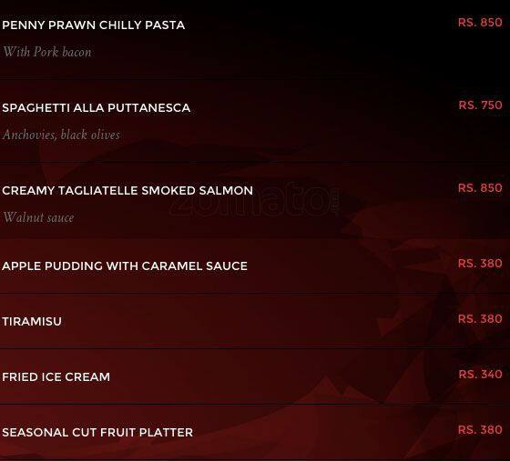 Red Snapper menu