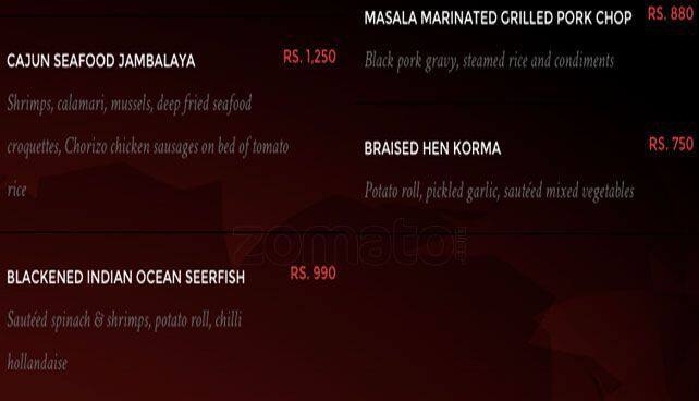 Red Snapper menu