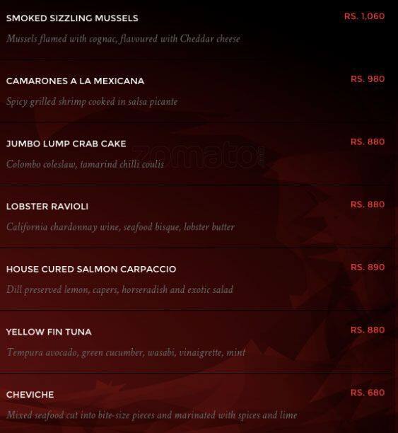 Red Snapper menu